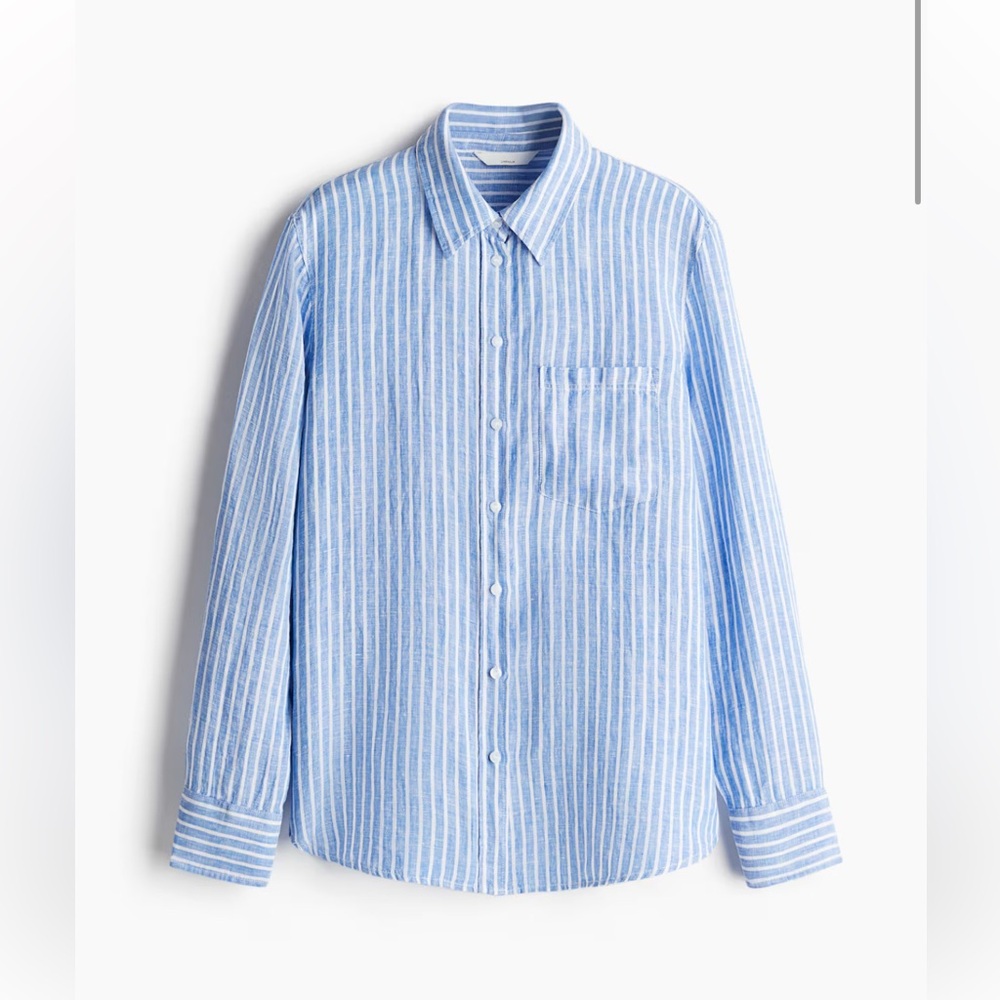 H&M 100% linen stripe button down shirt